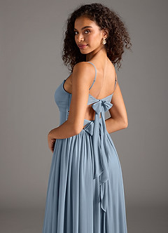 Azazie Zeya Jurken voor bruidsmeisjes Jurk van Mesh met A-Lijn Geplooid Stoffig Blauw image6