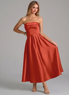 Azazie Lucienne Suknie dla druhen Linia A Pofałdowany Satyna elastyczna Długość kostki Sukienka image5