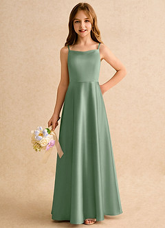 Azazie Joella Girls Formal vestidos de niña de las flores Vestido de Matcha de Satén Elástico de Corte en A con Plisado image3