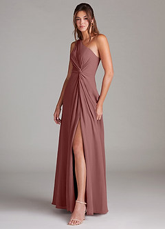 Azazie Brooke Bridesmaid Dresses Desert Rose A-Line One Shoulder Chiffon Dress image5