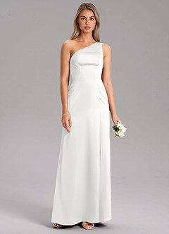 Azazie Phaedra Suknie dla druhen Linia A Jedno ramię Satyna elastyczna Do ziemi Sukienka image13