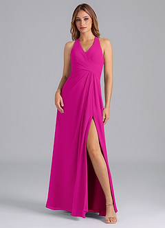 Azazie Dorota Jurken voor bruidsmeisjes Jurk van Chiffon met A-Lijn Geplooid Fuchsia image3