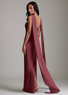 Azazie Sonora Vestidos de damas de honor Vestido de Merlot de Satén Elástico de Corte Recto con Sin tirantes image2