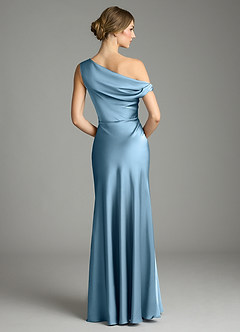 Azazie Emerson Bridesmaid Dresses Steel Blue Mermaid Off the Shoulder Stretch Satin Dress image3
