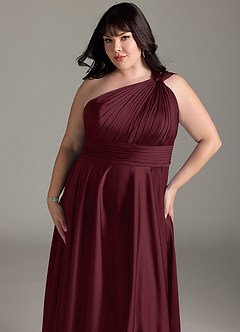 Azazie Charlize Bridesmaid Dresses Cabernet A-Line One Shoulder Stretch Satin Dress image6