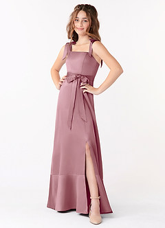 Azazie Barbara Junior Vintage Mauve A-Line Bow Stretch Satin Dress image1