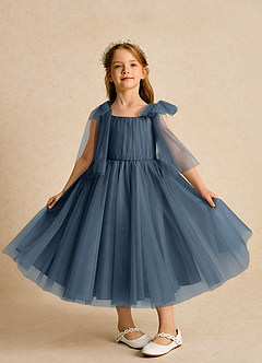 Azazie Dori Robe Demoiselle D'honneur Fillette Robe Trapèze en Tulle Rayé Neptune image6