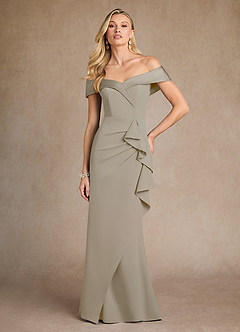 Azazie Laredo Mother of the Bride Dresses Taupe Mermaid Off the Shoulder Stretch Crepe Dress image4