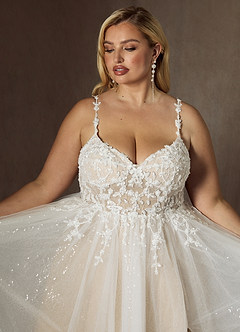 Azazie Florian Hochzeitskleider A-Linie V-Hals Pailletten Tüll Kleid Diamantweiß Champagner image12