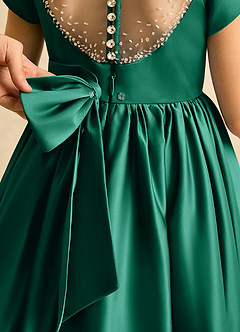 Azazie Toffee Blumenmädchenkleider Ballkleid Schleifen Matte Satin Kleid Smaragd image7