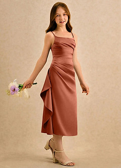 Azazie Canna Girls Formal Blumenmädchenkleider A-Linie Plissee Stretch-Satin Kleid Zedernrose image3