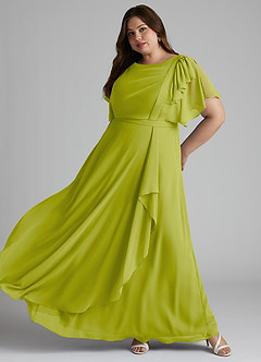 Azazie Aaliyah Bescheiden Bruidsmeisjekleding A-Lijn Bocht Gevouwen Chiffon Vloerlengte Jurk image8
