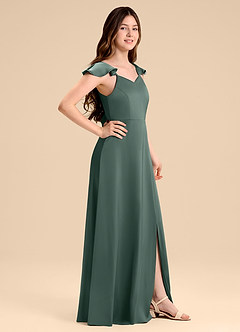 Azazie Everett Junior Sea Moss A-Line Bow Stretch Satin Dress image3