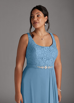 Azazie Ainsling Mother of the Bride Dresses Steel Blue A-Line Square Neckline Lace Chiffon Dress image13