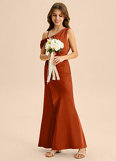 Azazie Madelyn Junior Osłona Zza ramienia Satyna elastyczna Długość podłogi Młodsza druhna Sukienka image5