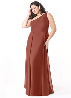 Azazie Dallas Abiti da Damigella Abito A-Line in Chiffon Monospalla Auburn image8