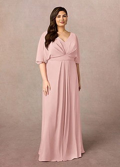 Azazie Oksana vestidos de madre de la novia Vestido de Rosa Empolvado de Gasa de Corte en A con Cuello en V Plisado image6