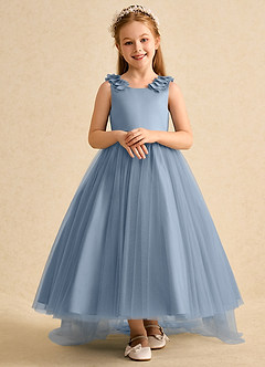 Azazie Lorita Flower Girl Dresses Dusty Blue A-Line Beaded Tulle Dress image6