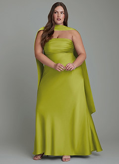 Azazie Saylor Vestidos de damas de honor Vestido Hierba De Limón de Satén Elástico de Corte Sirena con Palabra de honor image15
