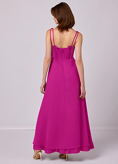 Barbie ♥ Azazie Robes de demoiselle d'honneur Robe Trapèze en Mousseline de soie Plissée Fuchsia image6