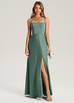 Azazie Lidia Brautjungfernkleider Meerjungfrau-Linie Seitliche Cut-Outs Stretch-Satin Kleid Eukalyptus image5