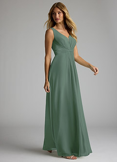 Azazie Gina Bridesmaid Dresses Eucalyptus A-Line V-Neck Pleated Chiffon Dress image4