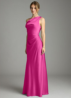 Azazie Emerson Bridesmaid Dresses Fuchsia Mermaid Off the Shoulder Stretch Satin Dress image2