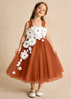 Azazie Dovey Robe Demoiselle D'honneur Fillette Robe Princesse en Tulle Arc Orange Brûlée image2