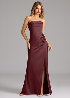 Azazie Aretha Bridesmaid Dresses Sangria A-Line Strapless Stretch Satin Convertible Dress image4