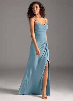 Azazie Deandra Robes de demoiselle d'honneur Robe Sirène en Mousseline de soie Plissée Bleu Maussade image4