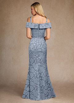 Azazie Canton Mother of the Bride Dresses Dusty Blue Mermaid Off the Shoulder Floral Burnout Dress image4