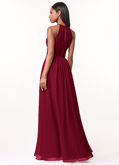 Azazie Bonnie Bridesmaid Dresses Burgundy A-Line Keyhole Ruched Chiffon Dress image5
