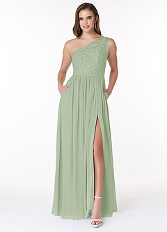 Azazie Demi Bridesmaid Dresses Dusty Sage A-Line One Shoulder Chiffon Dress image1