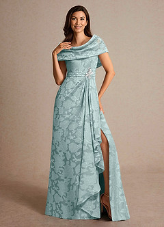 Azazie Branford Kleider für die Brautmutter A-Linie Plissee Blumen-Burnout Kleid Nebel image5
