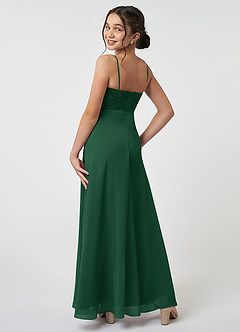 Azazie Sonya Junior Robe Trapèze en Mousseline de soie Dentelle Vert Foncé image4