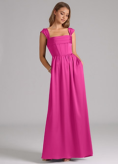 Azazie Hattie Brautjungfernkleider A-Linie Korsett Stretch-Satin Kleid Fuchsia image3