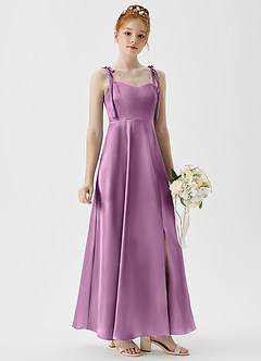 Azazie Rosey Junior A-Linie Herzausschnitt Metallischer Satin Kleid Blauregen image4