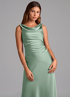 Azazie Nerine Brudtärnklänningar Klä av A-Linje i Stretch Satin Plisserad Agave image6