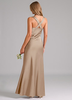 Azazie Kamila Brautjungfernkleider A-Linie Plissee Stretch-Satin Kleid Taupe image2