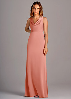 Azazie Wrenlee Bridesmaid Dresses Coral A-Line Stretch Satin Dress image6
