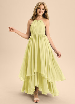 Azazie Elliora Junior Lemon Sorbet A-Line Pleated Chiffon Dress image1