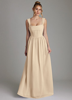 Azazie Caterina Bridesmaid Dresses Champagne A-Line Corset Chiffon Dress image4