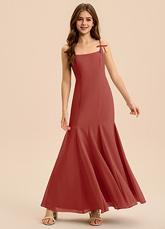 Azazie Evey Junior Vestido de Terracota de Gasa de Corte Sirena con Plisado image3