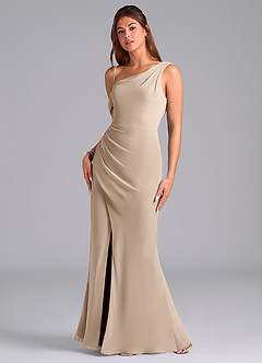 Azazie Madelyn Robes de demoiselle d'honneur Robe Sirène Convertible en Mousseline de soie Ue épaule Taupe image5