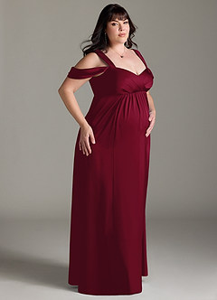 Azazie Rhea vestidos de dama de honor de maternidad Vestido de Corte En A Off The Shoulder Plisado Hasta el suelo Satén Elástico image10