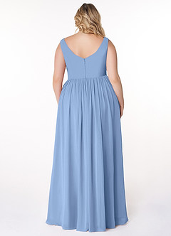 Azazie Keyla Bridesmaid Dresses Steel Blue A-Line V-Neck Pleated Chiffon Dress image7