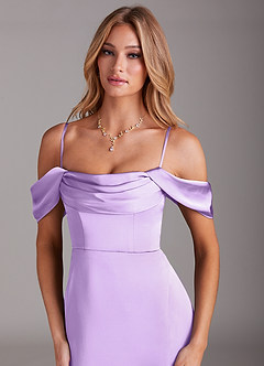 Azazie Saige Brautjungfernkleider Meerjungfrau-Linie Schulterfrei Stretch-Satin Kleid Flieder image2