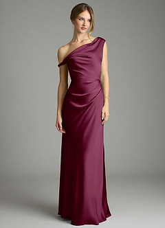 Azazie Emerson Robes de demoiselle d'honneur Robe Sirène en Satin extensible Épaules dénudées Mûre image4