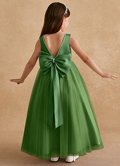 Azazie Cookie Blumenmädchenkleider A-Linie Schleifen Tüll Kleid Basilikum image1