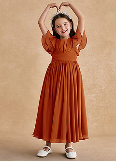 Azazie Ali Flower Girl Dresses Paprika A-Line Pleated Chiffon Dress image3